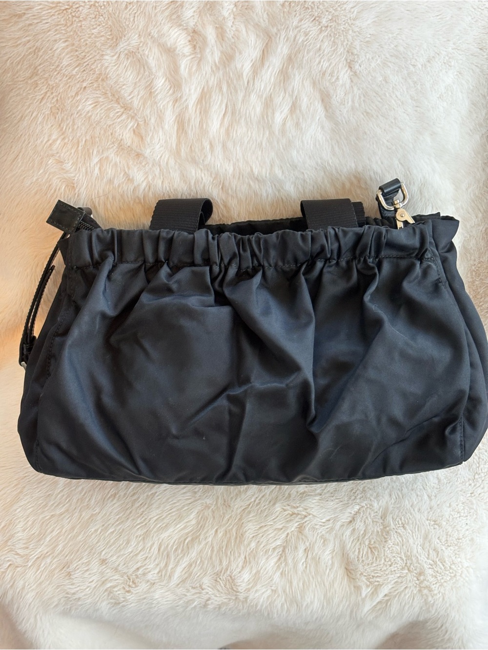 Prada Black Tessuto Gaufre Nylon Gathered 2-Way Tote Bag 13.5"x12” - Picture 4 of 8